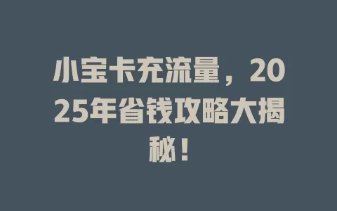 小宝卡充流量，2025年省钱攻略大揭秘！