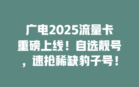 广电2025流量卡重磅上线！自选靓号，速抢稀缺豹子号！