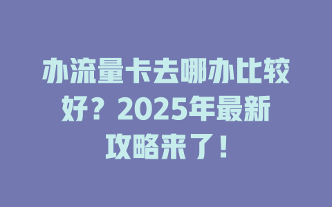 办流量卡去哪办比较好？2025年最新攻略来了！