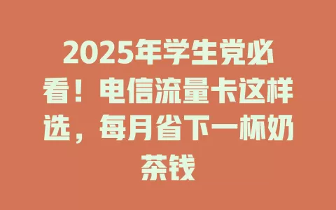 2025年学生党必看！电信流量卡这样选，每月省下一杯奶茶钱