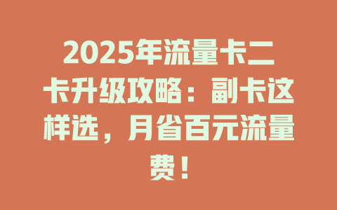 2025年流量卡二卡升级攻略：副卡这样选，月省百元流量费！