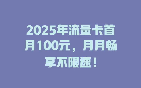 2025年流量卡首月100元，月月畅享不限速！