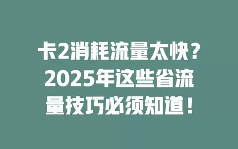 卡2消耗流量太快？2025年这些省流量技巧必须知道！