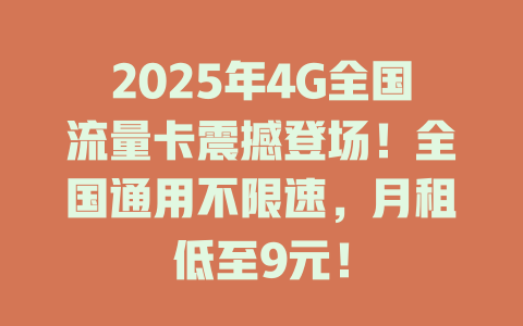 2025年4G全国流量卡震撼登场！全国通用不限速，月租低至9元！