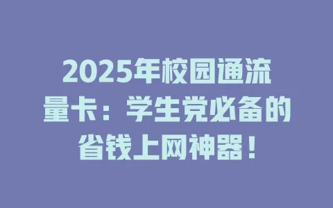 2025年校园通流量卡：学生党必备的省钱上网神器！
