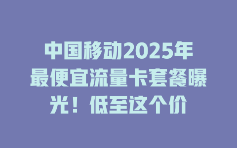 中国移动2025年最便宜流量卡套餐曝光！低至这个价