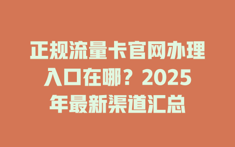 正规流量卡官网办理入口在哪？2025年最新渠道汇总