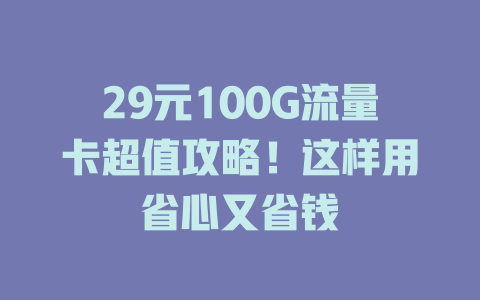 29元100G流量卡超值攻略！这样用省心又省钱