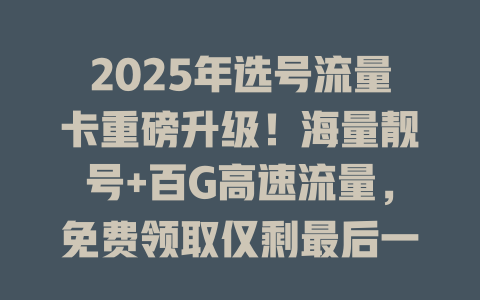 2025年选号流量卡重磅升级！海量靓号+百G高速流量，免费领取仅剩最后一天！