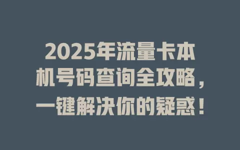 2025年流量卡本机号码查询全攻略，一键解决你的疑惑！