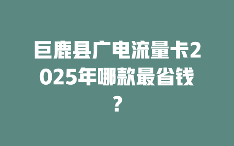 巨鹿县广电流量卡2025年哪款最省钱？