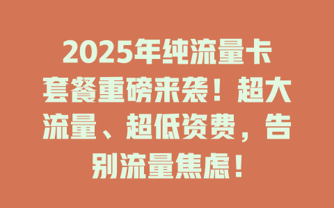 2025年纯流量卡套餐重磅来袭！超大流量、超低资费，告别流量焦虑！