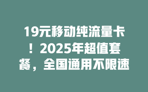 19元移动纯流量卡！2025年超值套餐，全国通用不限速