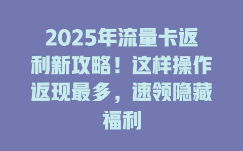 2025年流量卡返利新攻略！这样操作返现最多，速领隐藏福利