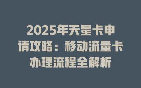 2025年天星卡申请攻略：移动流量卡办理流程全解析
