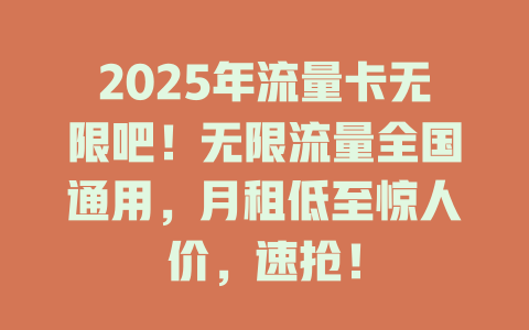 2025年流量卡无限吧！无限流量全国通用，月租低至惊人价，速抢！