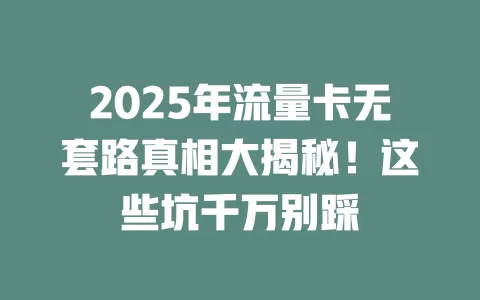 2025年流量卡无套路真相大揭秘！这些坑千万别踩