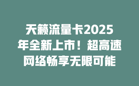 天籁流量卡2025年全新上市！超高速网络畅享无限可能