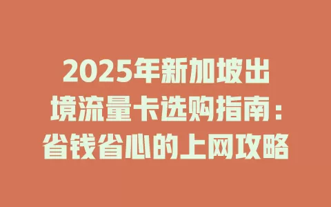2025年新加坡出境流量卡选购指南：省钱省心的上网攻略
