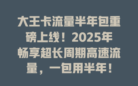 大王卡流量半年包重磅上线！2025年畅享超长周期高速流量，一包用半年！