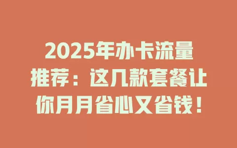 2025年办卡流量推荐：这几款套餐让你月月省心又省钱！