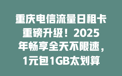 重庆电信流量日租卡重磅升级！2025年畅享全天不限速，1元包1GB太划算