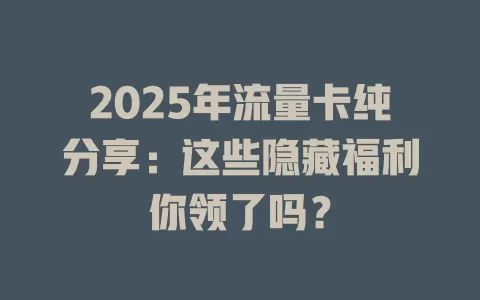 2025年流量卡纯分享：这些隐藏福利你领了吗？