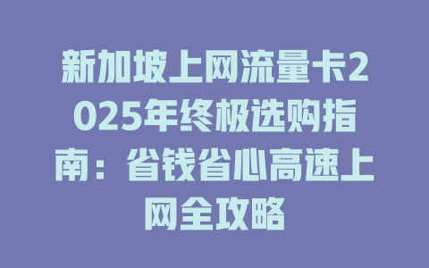 新加坡上网流量卡2025年终极选购指南：省钱省心高速上网全攻略