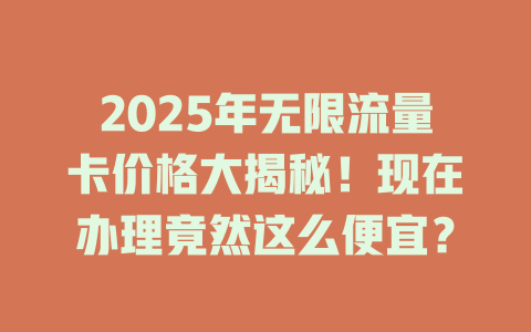 2025年无限流量卡价格大揭秘！现在办理竟然这么便宜？
