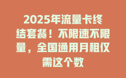 2025年流量卡终结套餐！不限速不限量，全国通用月租仅需这个数