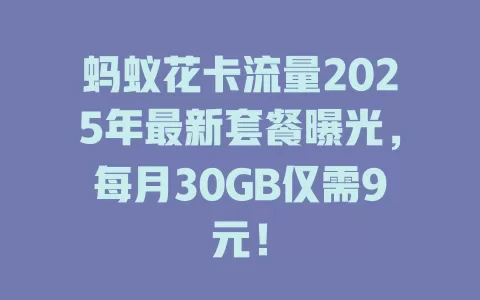 蚂蚁花卡流量2025年最新套餐曝光，每月30GB仅需9元！