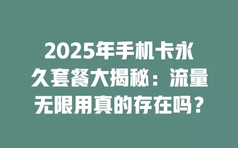 2025年手机卡永久套餐大揭秘：流量无限用真的存在吗？
