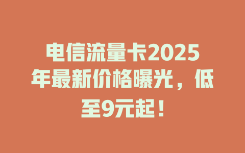 电信流量卡2025年最新价格曝光，低至9元起！