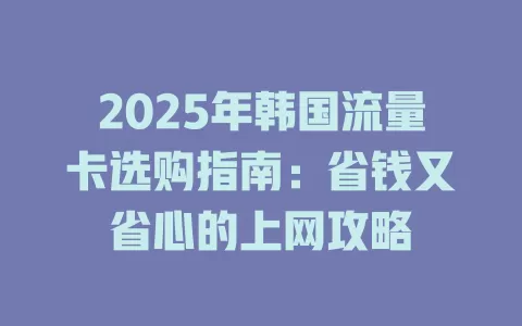 2025年韩国流量卡选购指南：省钱又省心的上网攻略