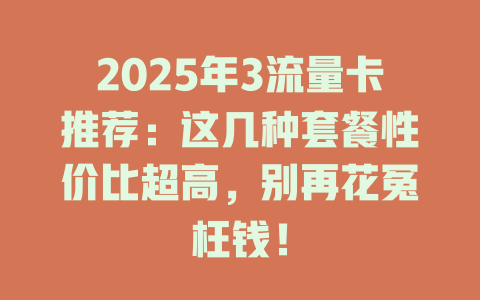 2025年3流量卡推荐：这几种套餐性价比超高，别再花冤枉钱！