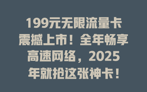 199元无限流量卡震撼上市！全年畅享高速网络，2025年就抢这张神卡！