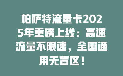 帕萨特流量卡2025年重磅上线：高速流量不限速，全国通用无盲区！