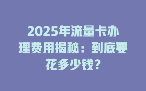 2025年流量卡办理费用揭秘：到底要花多少钱？