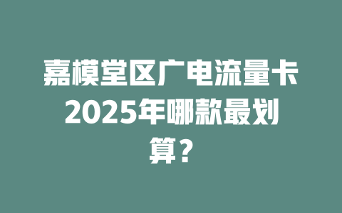 嘉模堂区广电流量卡2025年哪款最划算？