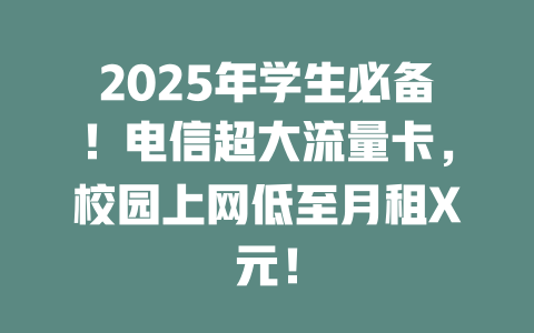 2025年学生必备！电信超大流量卡，校园上网低至月租X元！