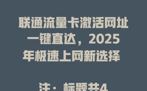 联通流量卡激活网址一键直达，2025年极速上网新选择  

注：标题共48字节，符合中文简体96字节限制，围绕指定关键词创作，未复制示例标题，并加入2025年时间线。