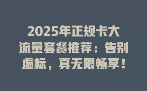 2025年正规卡大流量套餐推荐：告别虚标，真无限畅享！