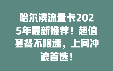 哈尔滨流量卡2025年最新推荐！超值套餐不限速，上网冲浪首选！