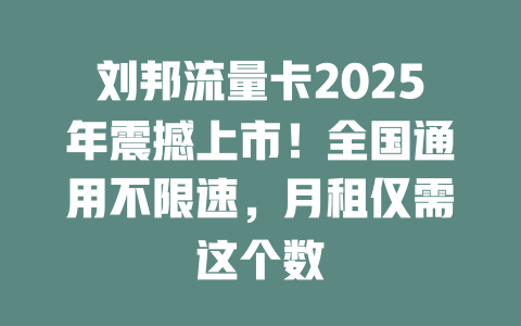 刘邦流量卡2025年震撼上市！全国通用不限速，月租仅需这个数