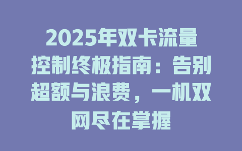 2025年双卡流量控制终极指南：告别超额与浪费，一机双网尽在掌握