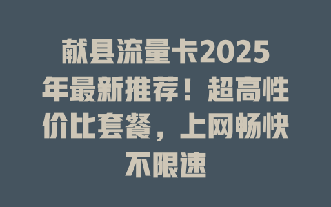 献县流量卡2025年最新推荐！超高性价比套餐，上网畅快不限速
