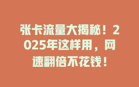 张卡流量大揭秘！2025年这样用，网速翻倍不花钱！