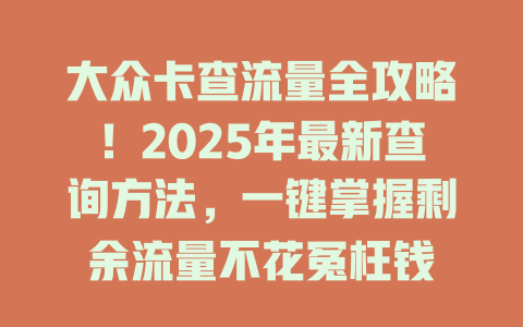 大众卡查流量全攻略！2025年最新查询方法，一键掌握剩余流量不花冤枉钱