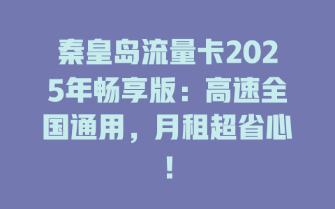秦皇岛流量卡2025年畅享版：高速全国通用，月租超省心！