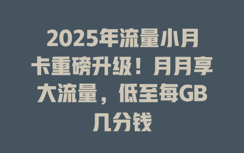 2025年流量小月卡重磅升级！月月享大流量，低至每GB几分钱